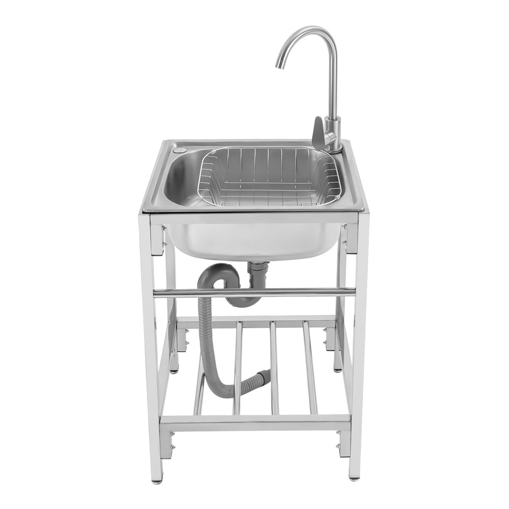 Stainless Steel Single Basin Kitchen Prep Sink Laundry Sink w/ Faucet and Stand