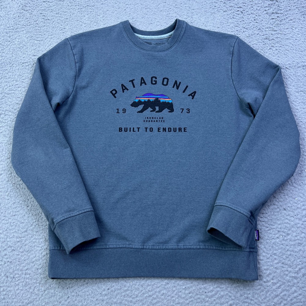 Patagonia Arched Fitz Roy Bear Uprisal Crew Sweatshirt Mens Small Blue Pullover