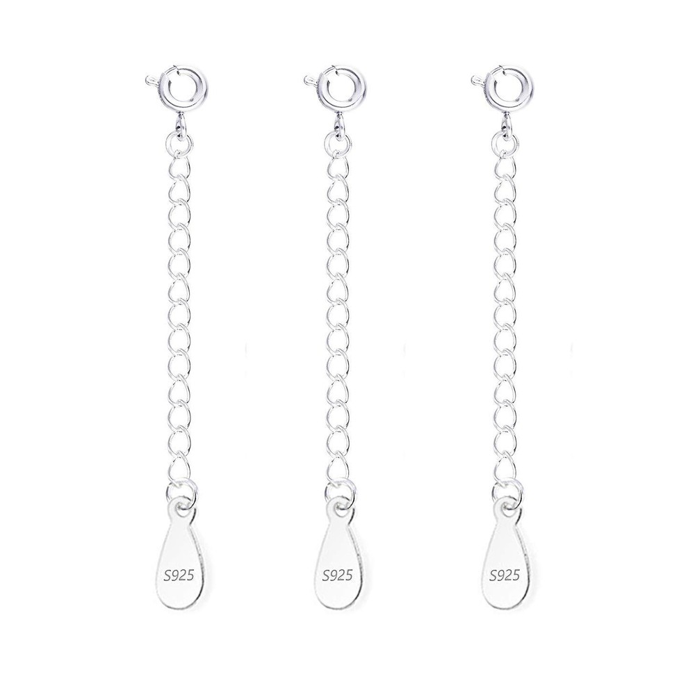 LANCHARMED 3 Pcs Necklace Extender 925 Sterling Silver Extension for Jewelry ...