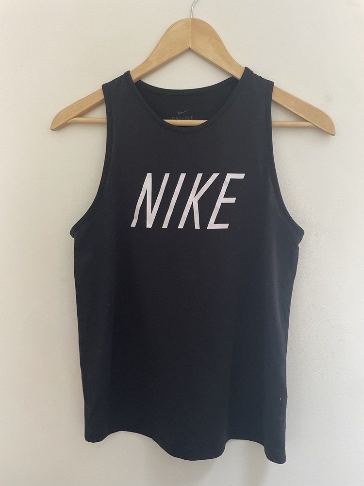 Nike Dri-Fit Women's Logo Graphic Sheer Polyester Sleeveless Tank Top Black XS