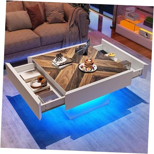 White and Brown Square Farmhouse Coffee Table for Living Room