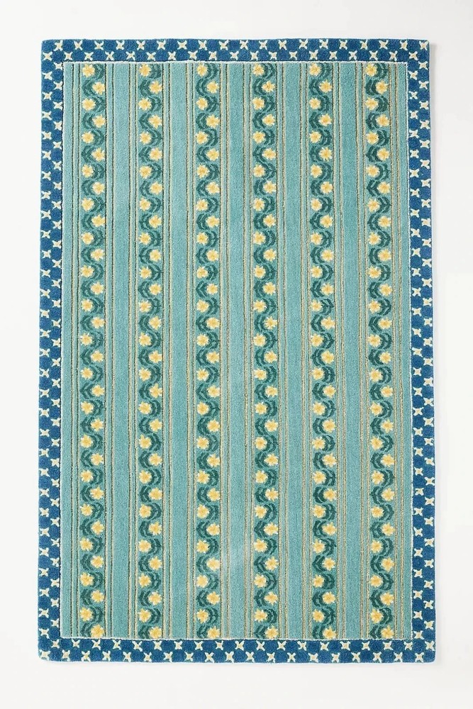 Floral Striped Rug Hand-Tufted Rug Cut-Loop Rug Aesthetics Rug Anthropologie Rug