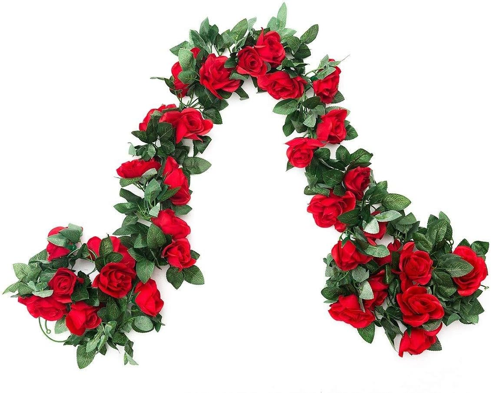 2 Pack (16FT) Artificial Rose Vine Flowers Plants Fake Flower Vine for Wedding H