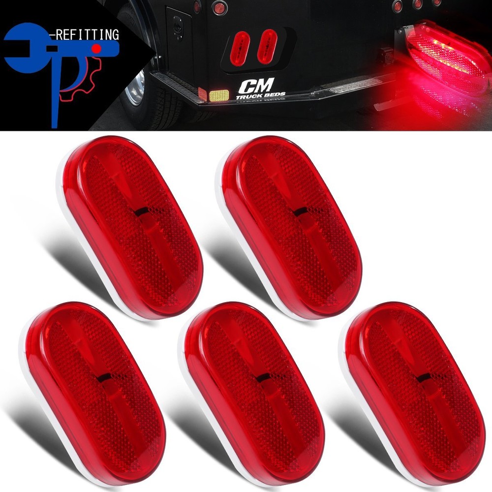 5pcs Universal Waterproof 12V Truck RV Red Oblong Side Marker Light 6 Diodes 4''