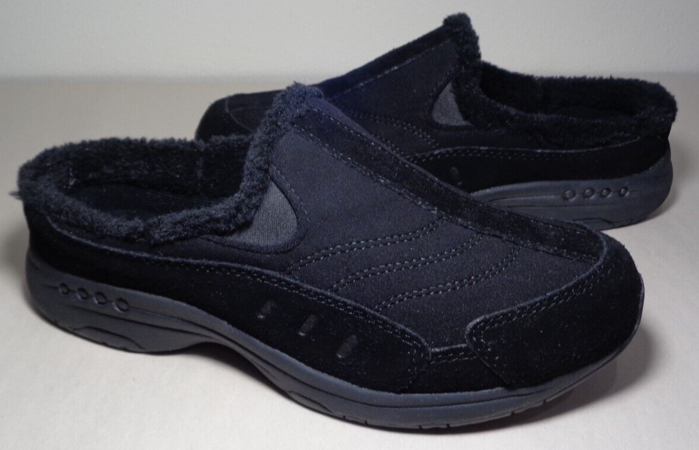 Easy Spirit Size 8.5 Wide TRAVELFUZZ Black Leather Mule New Women's Shoes