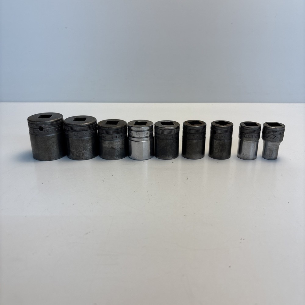 Vintage Snap-On 1/2” Drive SAE Socket Set 12pt 7/16–1-1/8 USA