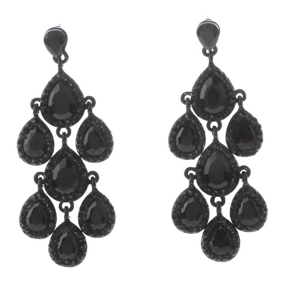 Black Metal Crystal Rhinestone Chandelier Earrings ER2601-BLK