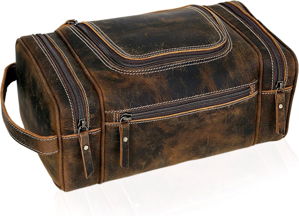 Extra Large Brown Leather Dopp Kit Toiletry Bag for Men