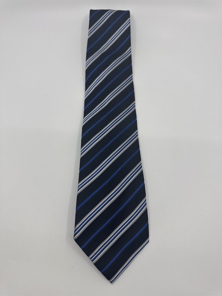 Geoffrey Beene Mens Blue Black Silver Striped Neck Tie With Tags