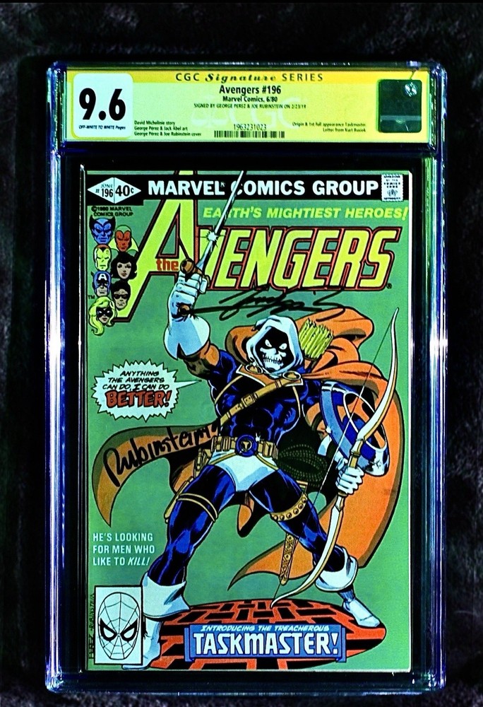 Avengers #196 First App Taskmaster Signed By George Perez And Joe Rubenstein.