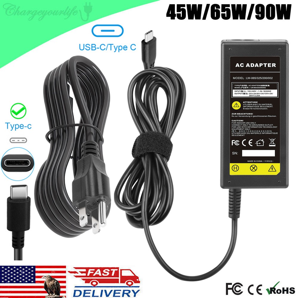 AC Adapter USB C Type C Charger For Dell XPS,Asus Chromebook, MacBook Pro Laptop