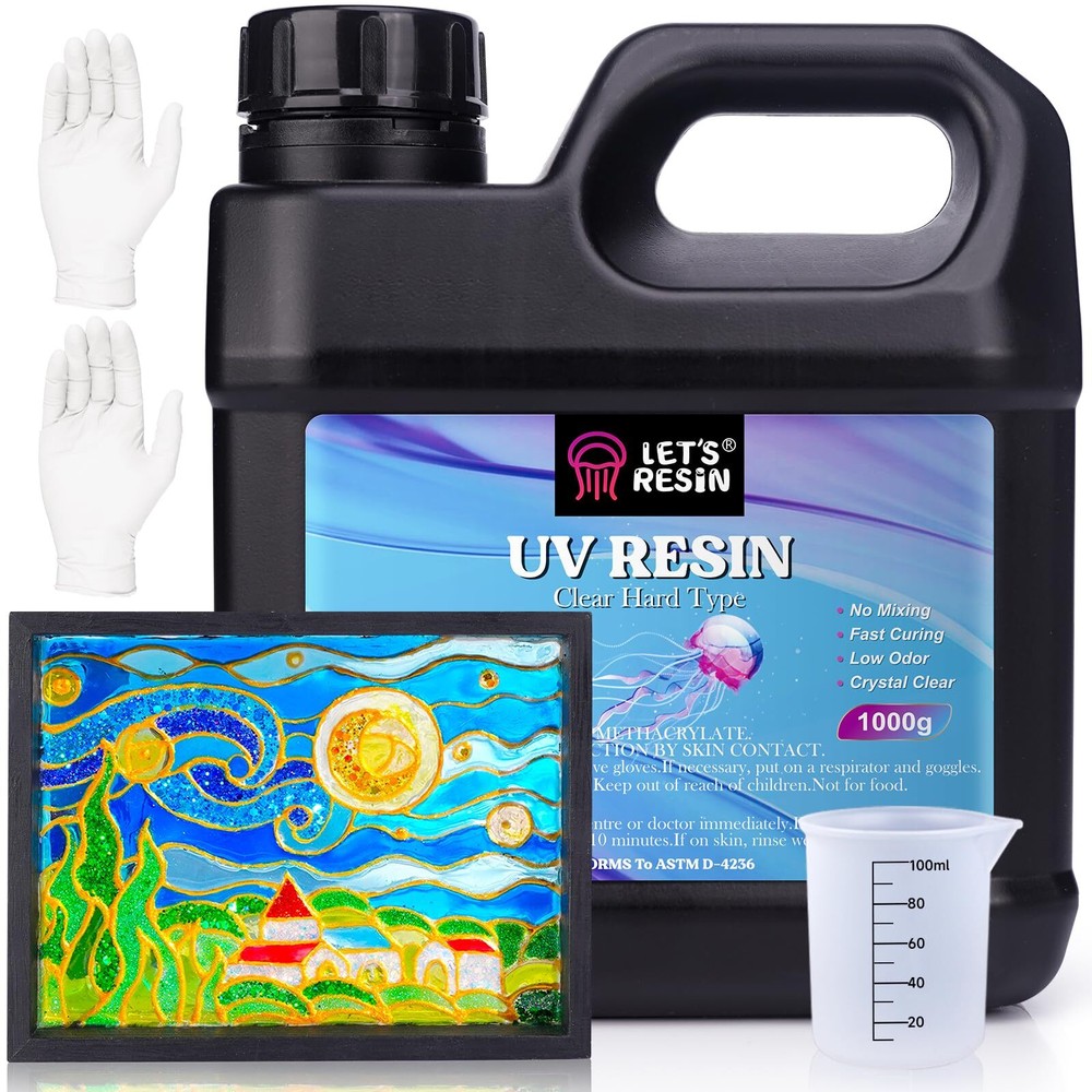 LET'S RESIN 1000g Crystal Clear UV Resin Hard Low Odor Fast Curing