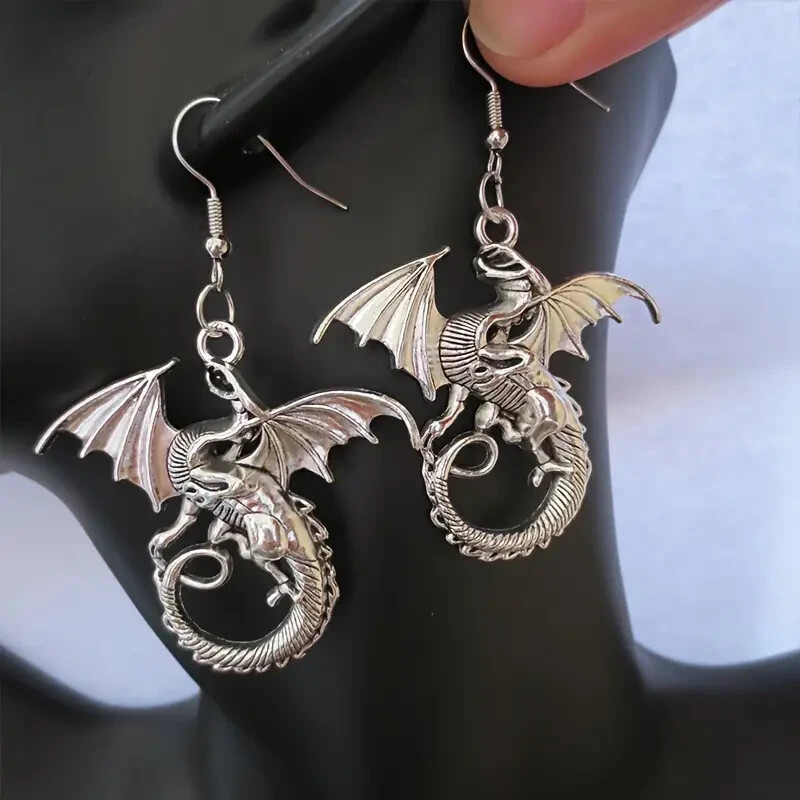 925-Sterling Silver New Fashion Charms Flying Dragon Drop Dangle Hook Earrings