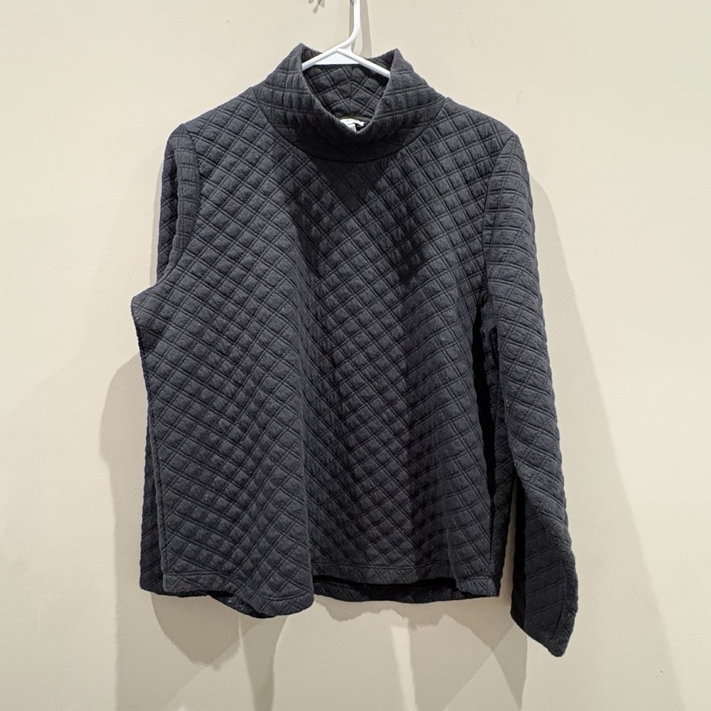 J. Crew Womens Quilted Mock Neck Pullover sz M Black Preppy Retro Vibes