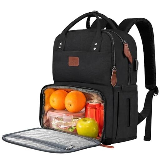 Insulated Cooler Backpack for Women with Lunch Compartment 15.6 Inch Black