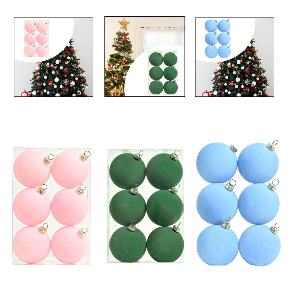 6x Flocked Christmas Ball Ornaments Shatterproof Balls 2.4inch Table Centerpiece
