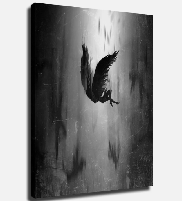 Fallen Angel Lucifer Wall Art Black and White Vintage Poster Print Canvas