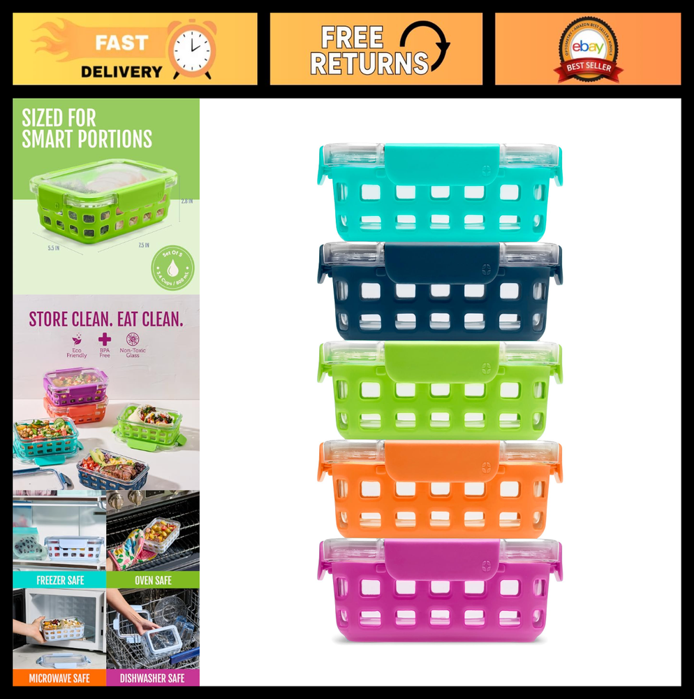 10-Piece Glass Food Storage Containers Set - Airtight, BPA-Free, Microwave & Fre