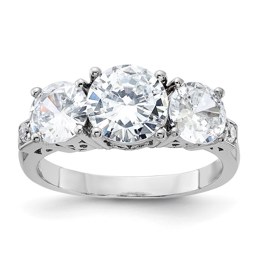 Sterling Silver Rhodium-plated 3 Stone Cubic Zirconia Ring Size 6