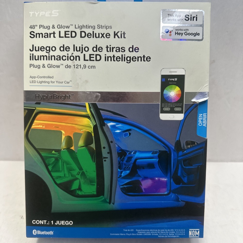 Type S | HyperBright™ LED Car Interior Light 48” Strips, Red, Blue, Green