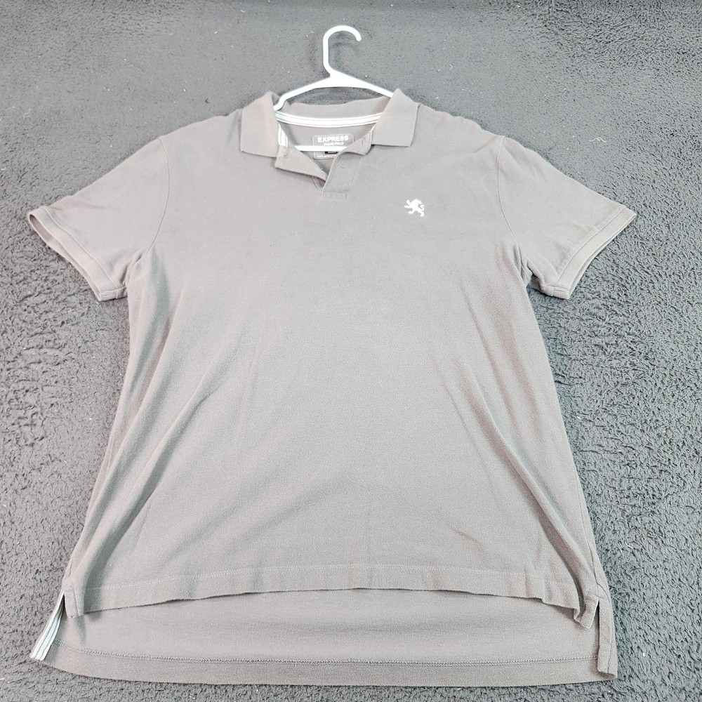 Express Polo Shirt Mens XL Gray Pique Short Sleeve Lion Logo Modern Casual
