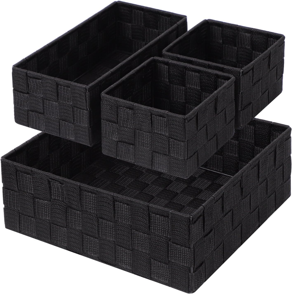 Woven Storage Baskets for Organizing, Small Black Baskets Cube Bin Container Tot