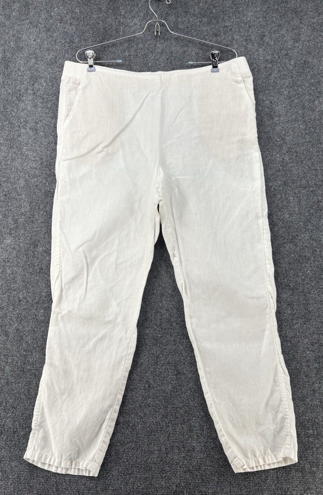 J Jill Love Linen Pants L White Pockets 26” Inseam Boho Beach Pull On