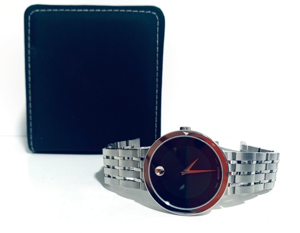 MOVADO MENS ESPERANZA 0607057 BLACK DIAL STAINLESS STEEL SWISS WATCH 39 MM NEW