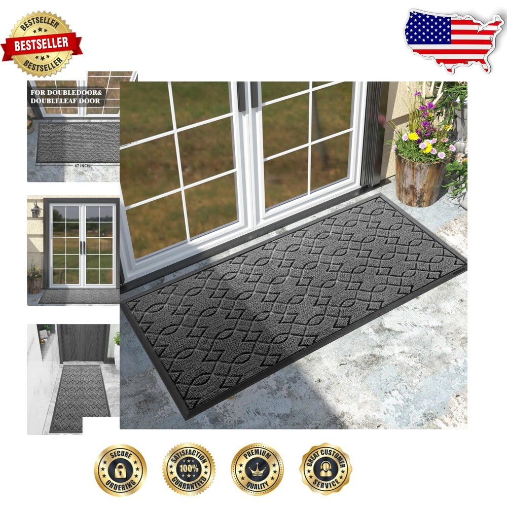 Durable Black Gray Outdoor Mat 47x24 - Easy Clean Non-Slip Entryway Solution