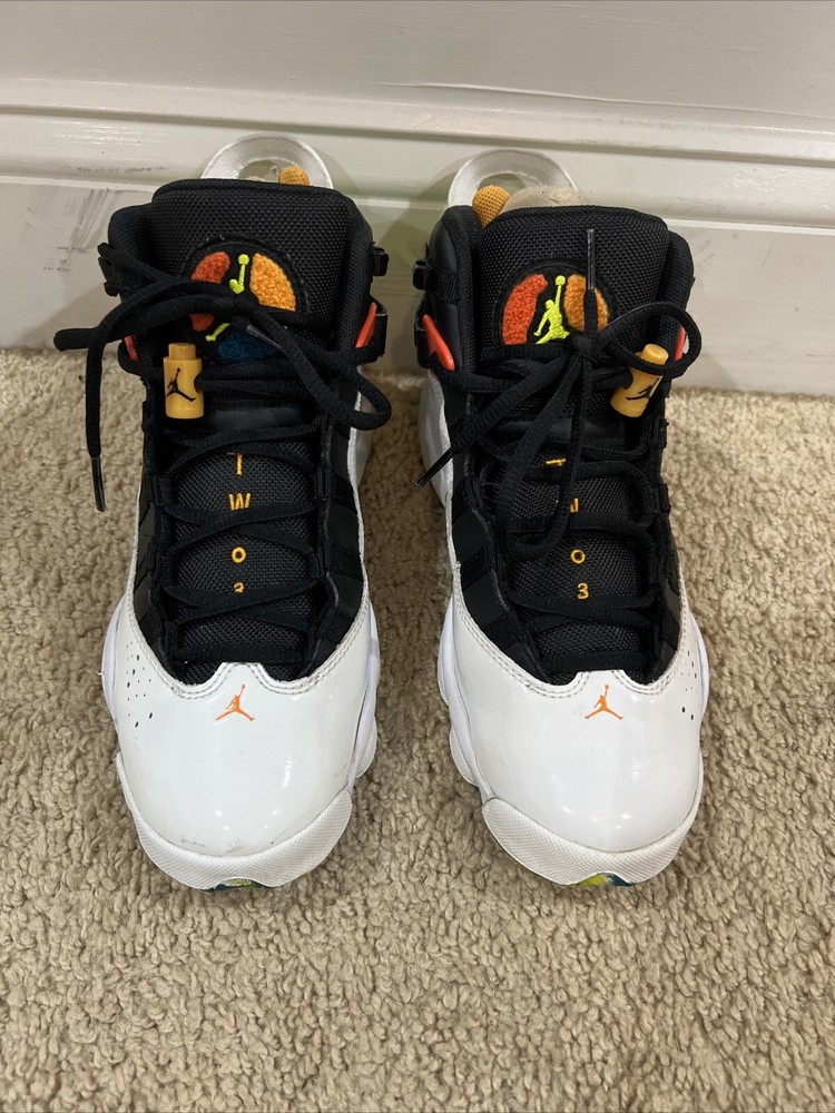 White Black Orange Neon Jordans in Size 6.5