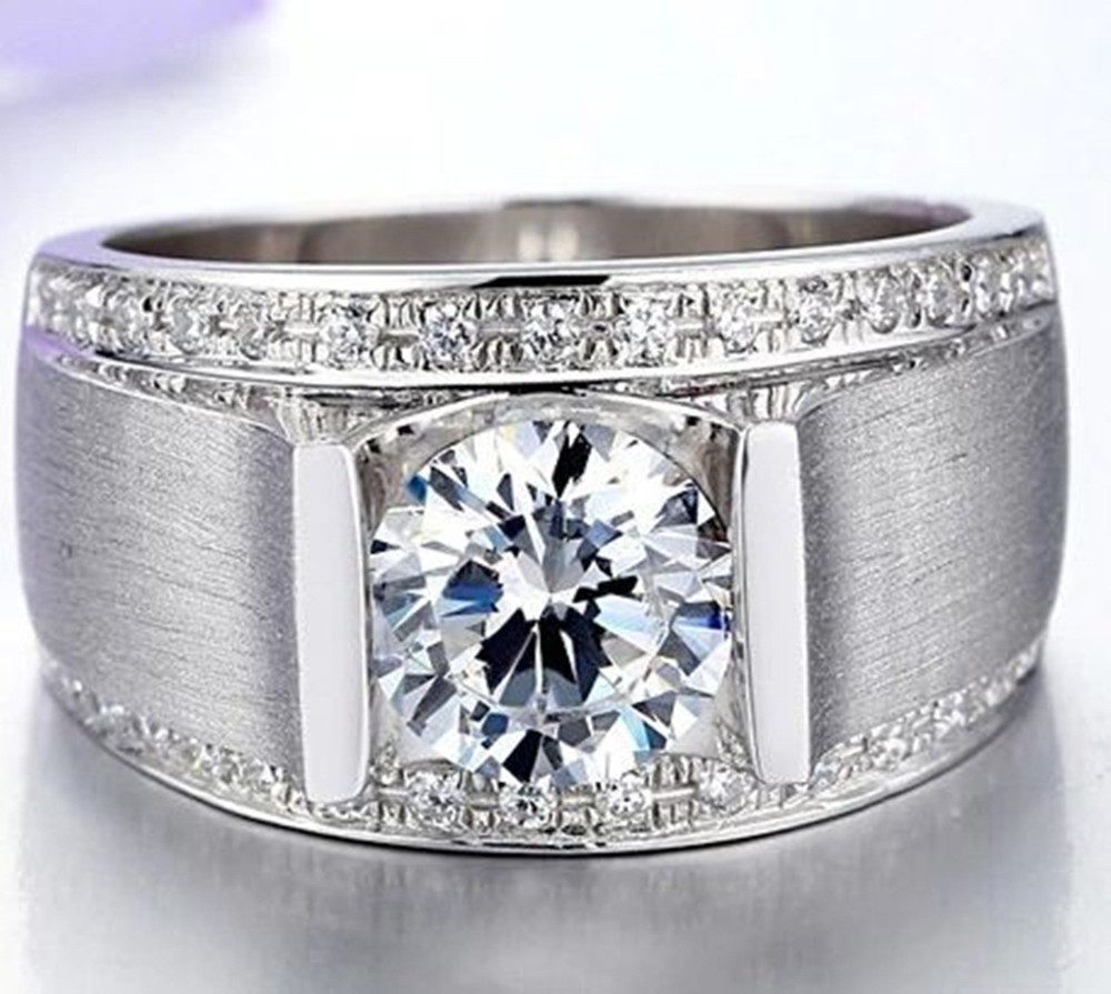 Men's Engagement Wedding Half Bezel Set Ring 925 Silver Round Cut Moissanite