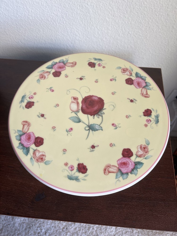 Royal Limited Yellow & Pink Ceramic Roses Cake Stand Pedestal