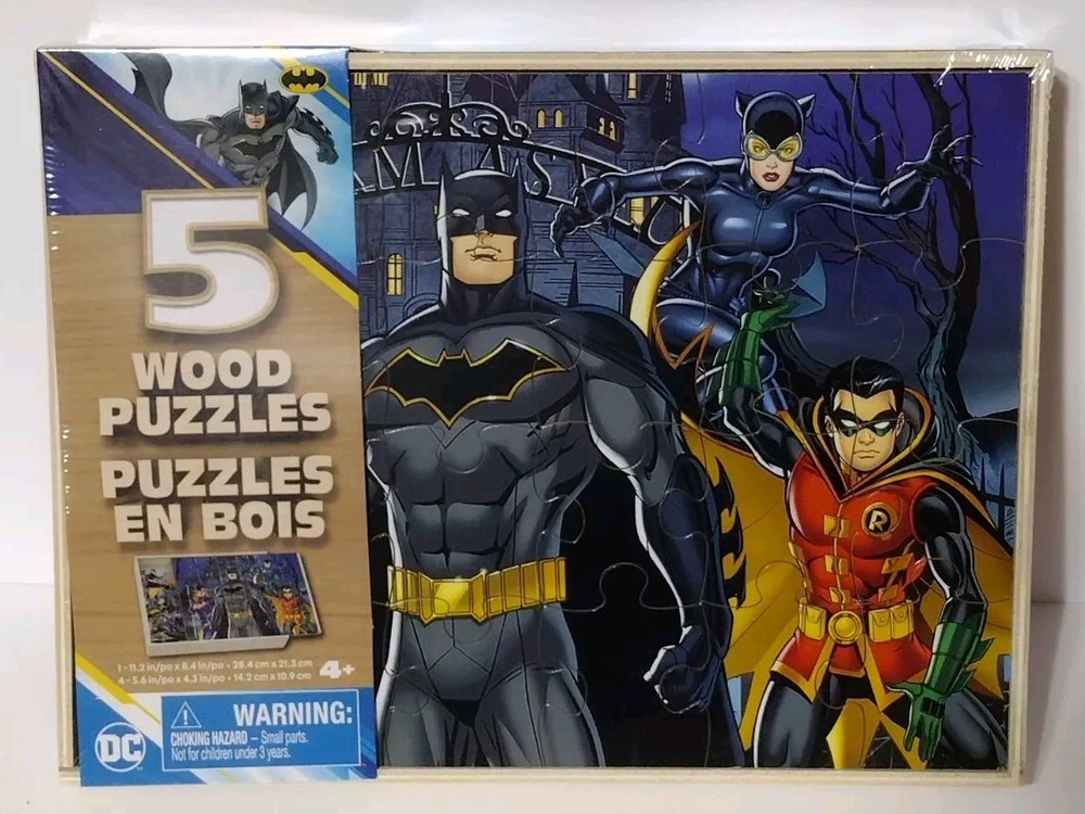 Batman & Robin 5  Awesome Wood Puzzles. 4 And Up Spin Master LTD 03/24. New.