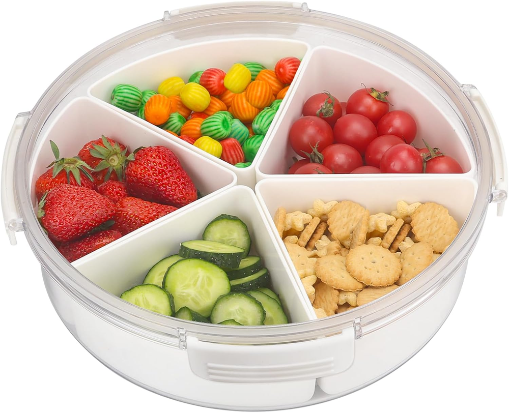 Divided Serving Tray with Removable Lid – Snack Platter and Food Storage Container  