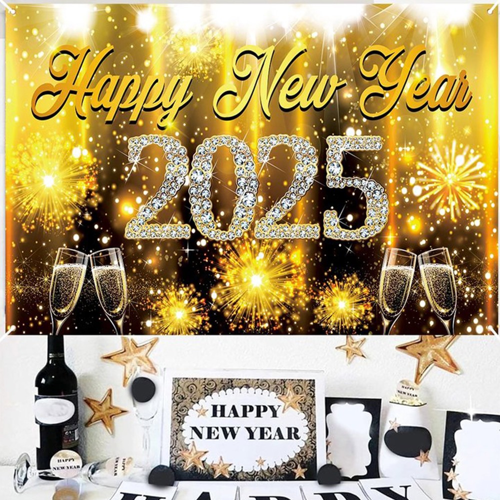 Happy New Year Backdrop New Years Eve Backdrop 2025 70.8 x 43.3 Inch fabulous-image