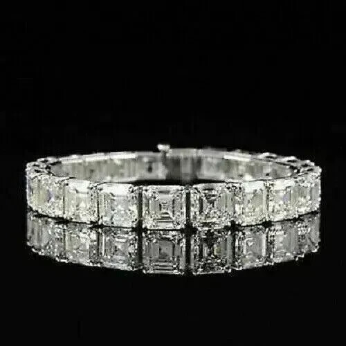 7Ct Accher Cut Lab Diamond Men's Tennis Bracelet 14K White Gold