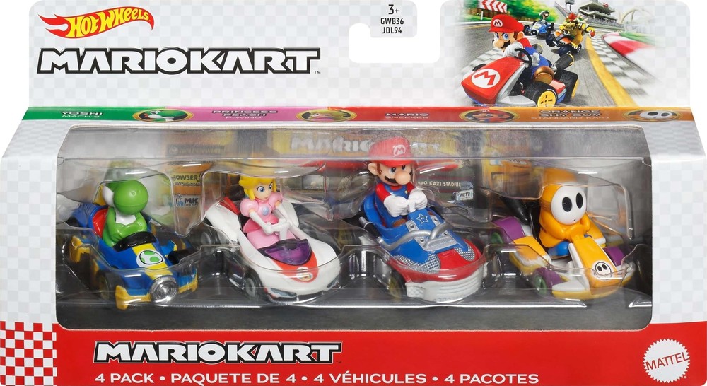 Mario Kart Toy Vehicle 4-Pack, Collectible Set of 4 Fan-Favorite Characters I...