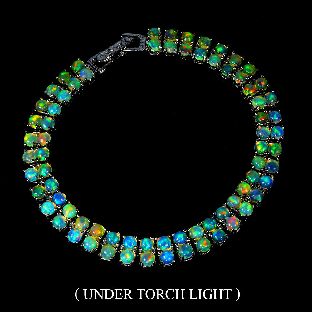 925 Sterling Silver Bracelet Round Fire Opal 3.5mm Natural Gemstone Jewelry 7.5i