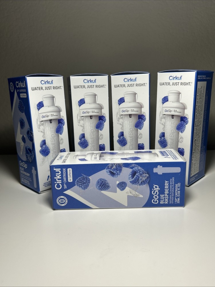 Lot of 5 Cirkul GoSip Blue Raspberry Cartridges 20 ml/0.68 fl oz Water Flavoring