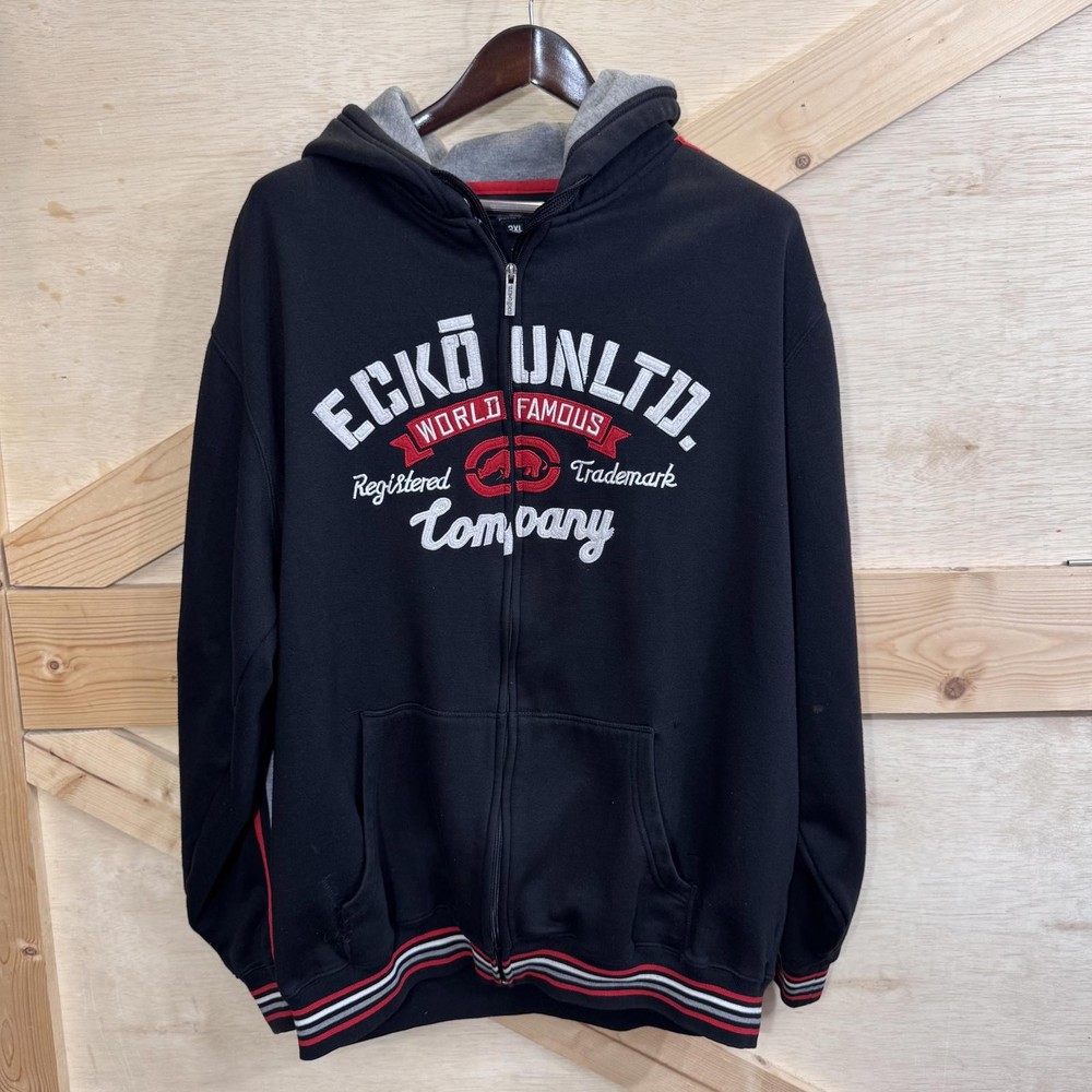 Ecko Unltd Hoodie Jacket Mens 2XL Full Zip Embroidered Logo Hip Hop Y2K