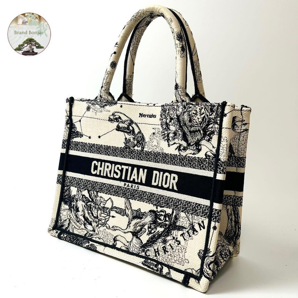 Dior Book Tote Small Canvas Toile de Jouy White Authentic Luxury Handbag