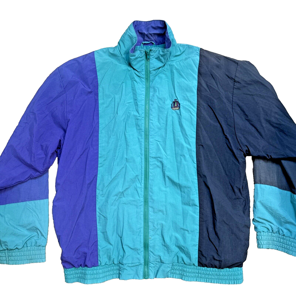 Vintage IZOD Jacket Men's Large Windbreaker Full Zip Color Block 90’s Nylon Y2K