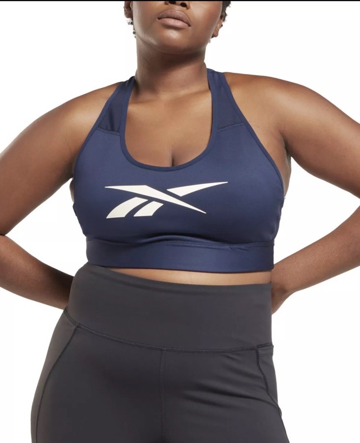 Reebok Plus Size Lux Vector Medium Impact Sports Bra Navy 2X  