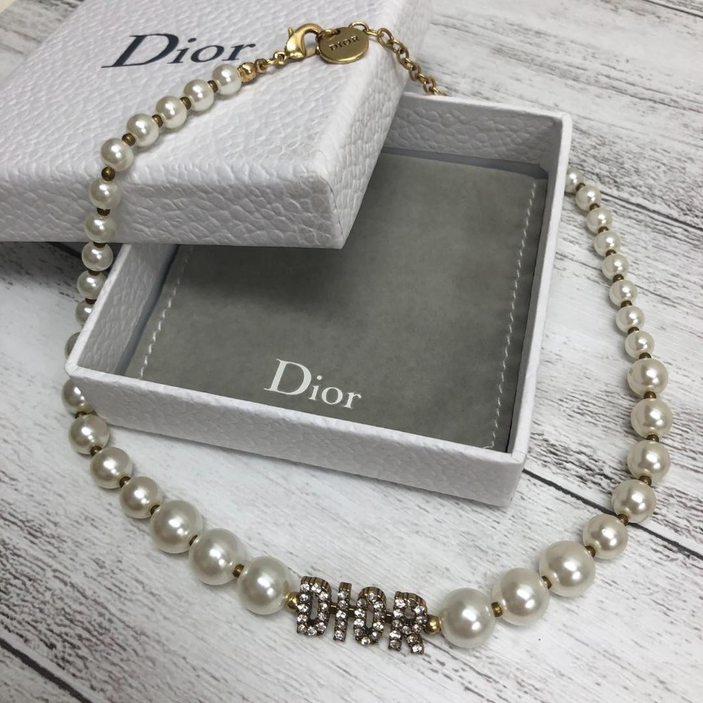Dior Inspired Rhinestone Necklace with Fake Pearls Elegant Statement