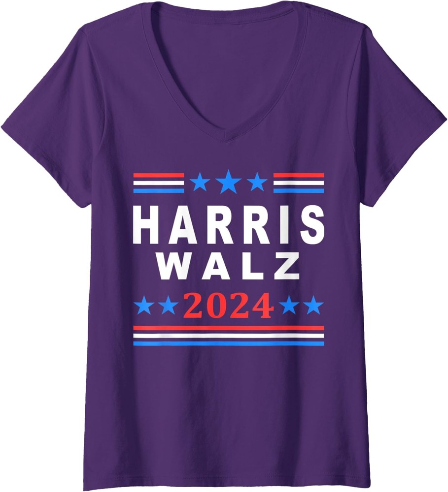 Election 2024 For Democracy Kamala Harris Vs Tim Ladies' V-Neck Tshirt