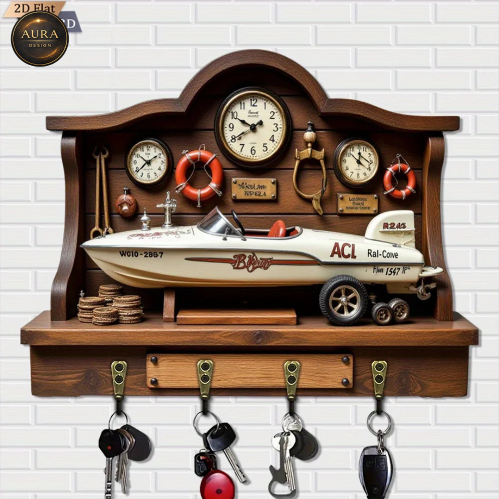 30cm Wall Key Holder – 2D Navigation Acl Boat 4 Hooks Entrance