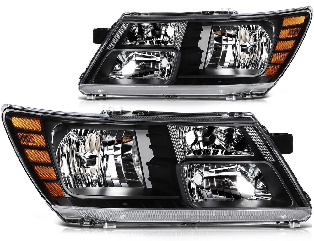 Pair Headlights Assembly Left+Right For 2009-2018 Dodge Journey Black Housing