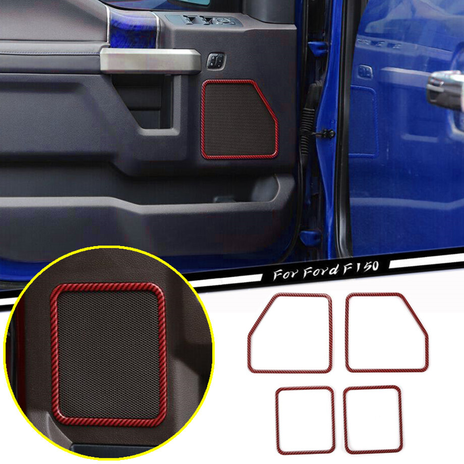 Red Carbon Car Door Speaker Cover Trim Frame for Ford F150 2015-2020