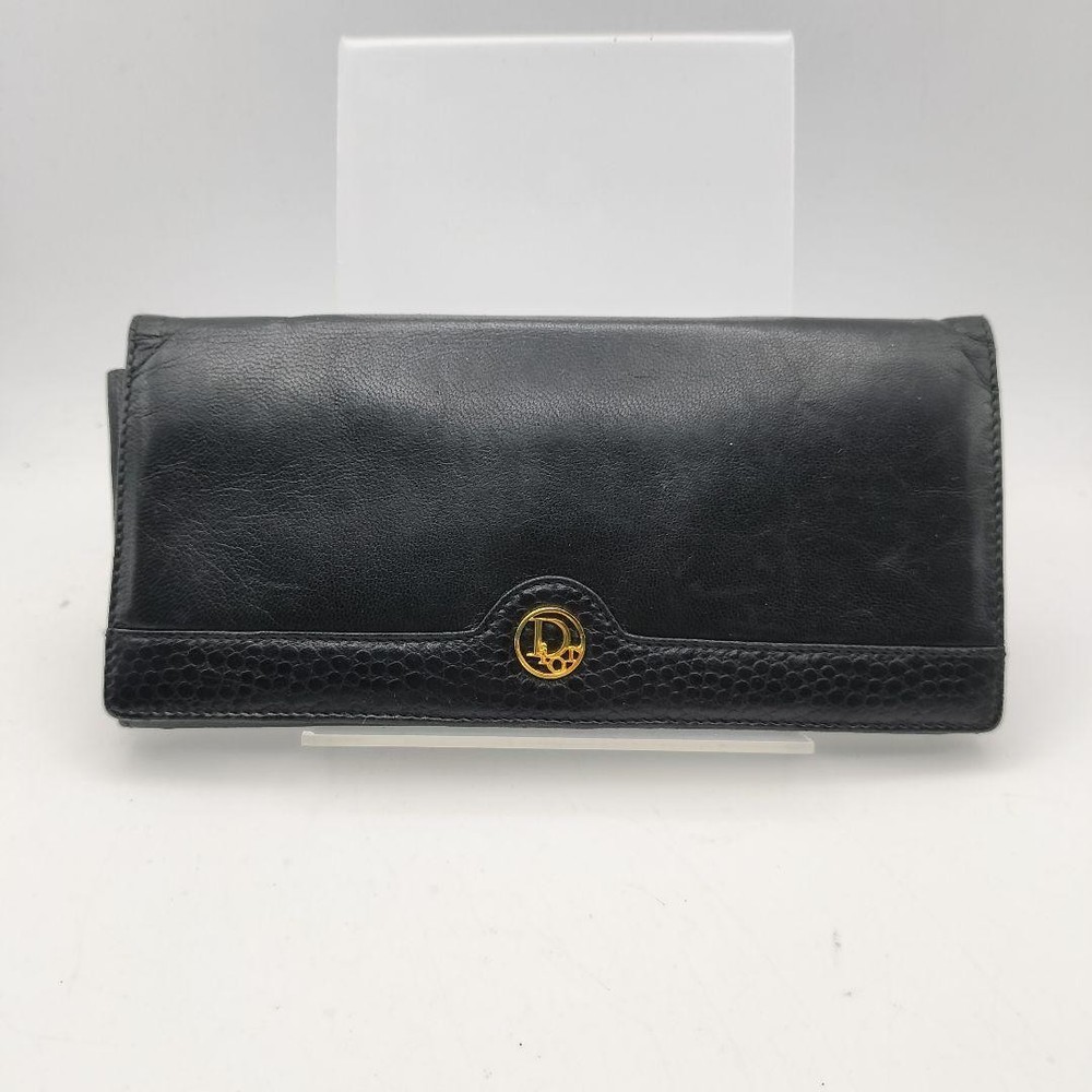 Dior Long Black Leather Wallet with Logo Detail