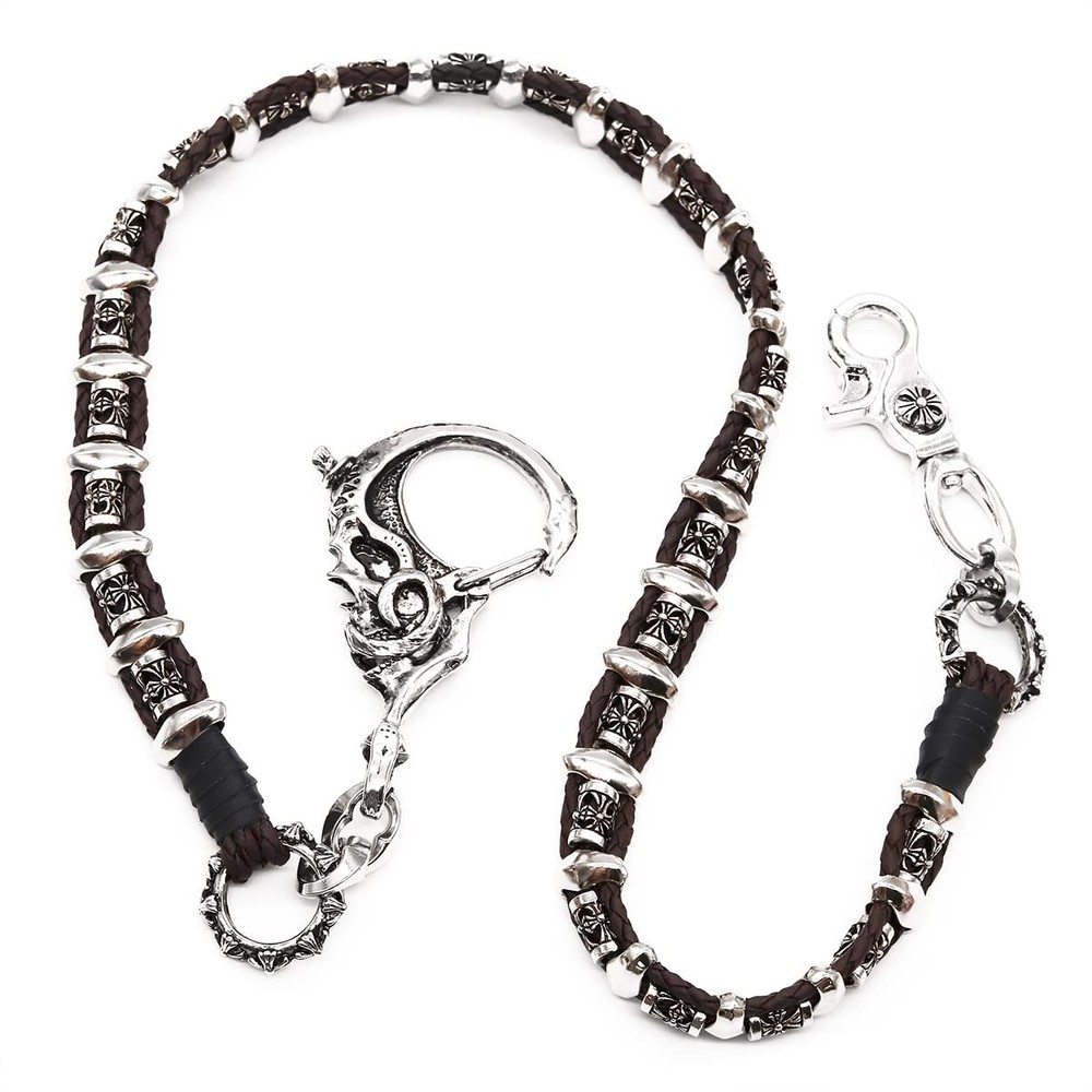 Big Skull Clasp wallet chain Black Leather Biker Key Jean chain SJ29S (Brown)